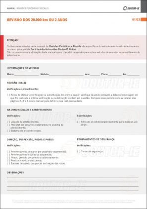 Parte do manual de revisão periódica de 20 mil km para Chevrolet Onix 1.0 - página 1