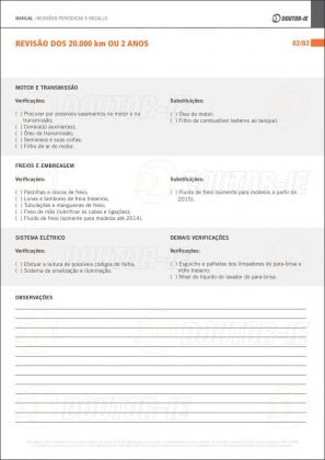 Parte do manual de revisão periódica de 20 mil km para Chevrolet Onix 1.0 - página 2