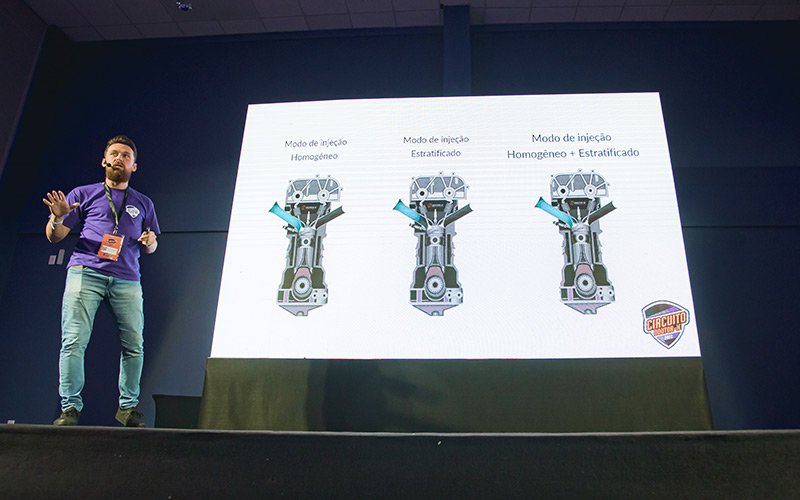 Maicon Pereira faz sua apresentação sobre injeção direta no Circuito de Palestra Doutor-IE 2022